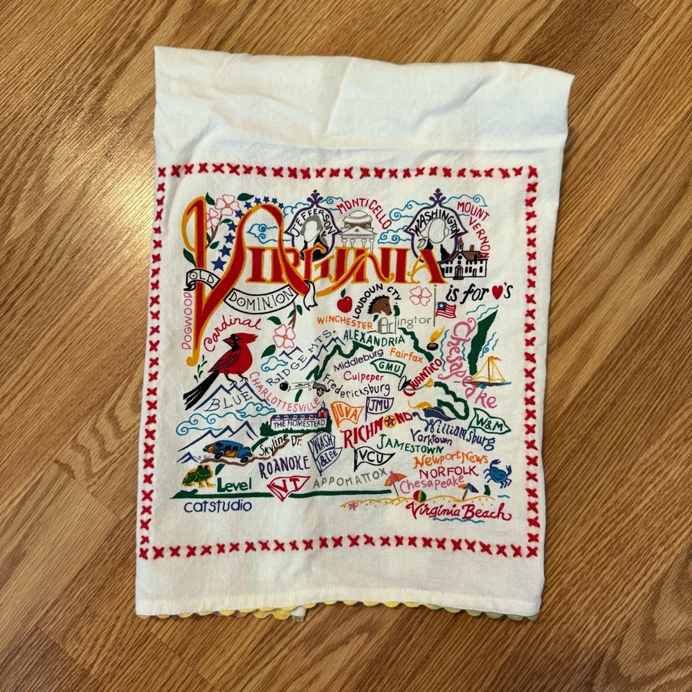 Catstudio‎ Virginia State Kitchen Tea Towel printed and embroidered 21”x28”